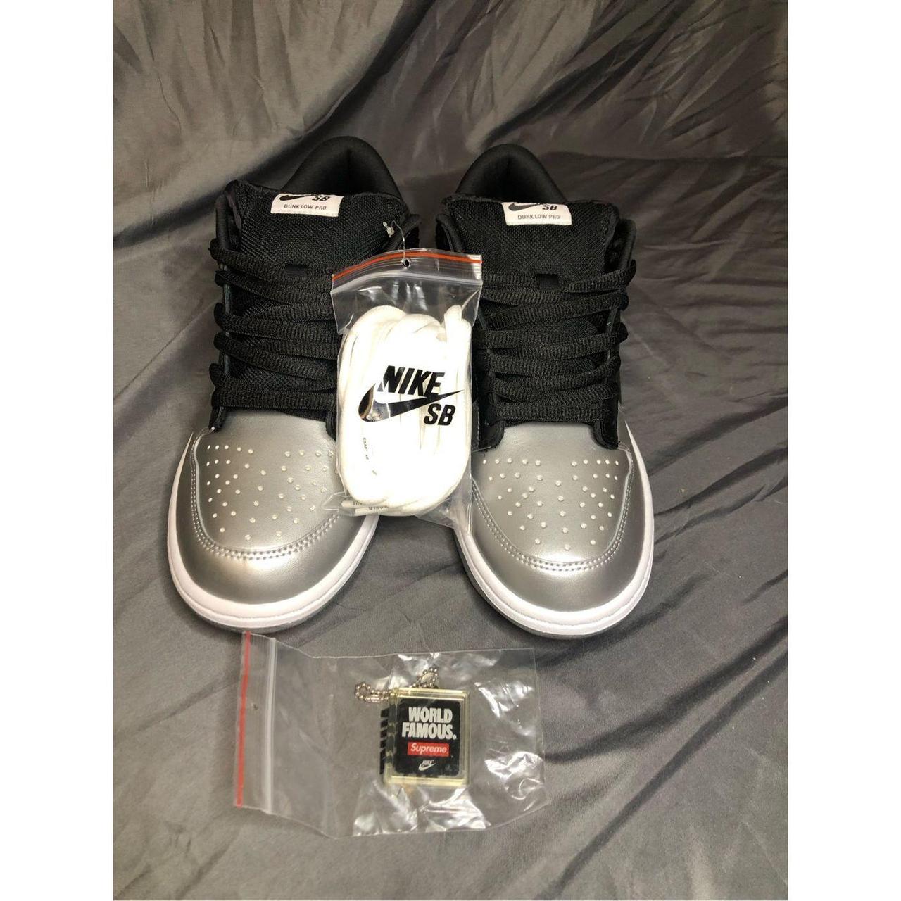 Nike SB Dunk Supreme Metallic Silver and Black Men's... - Depop