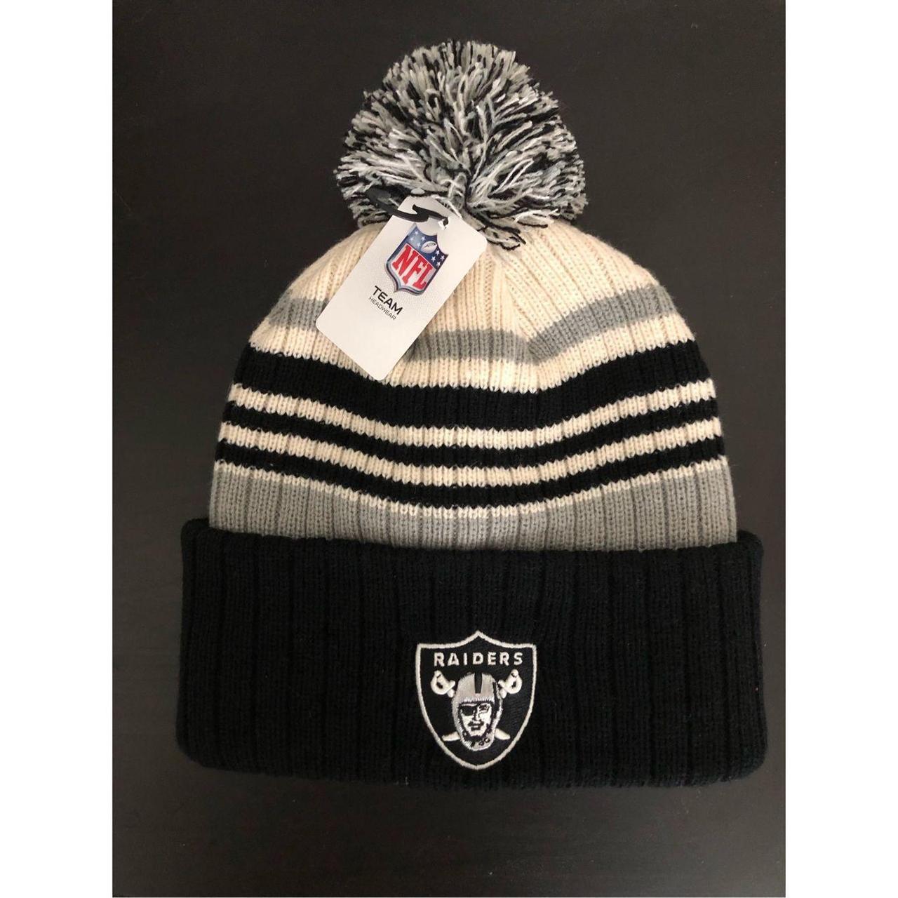 Pom Pom Mens Raiders Beanie NFL Las Vegas Raiders Knit Pom Cuff