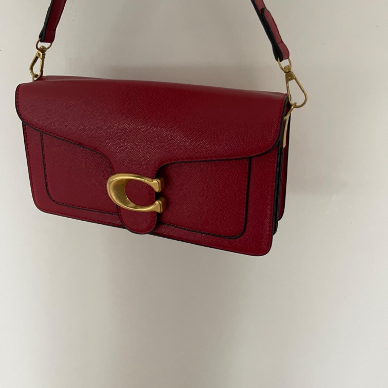 Burgundy red leather hand bag with cross body... - Depop