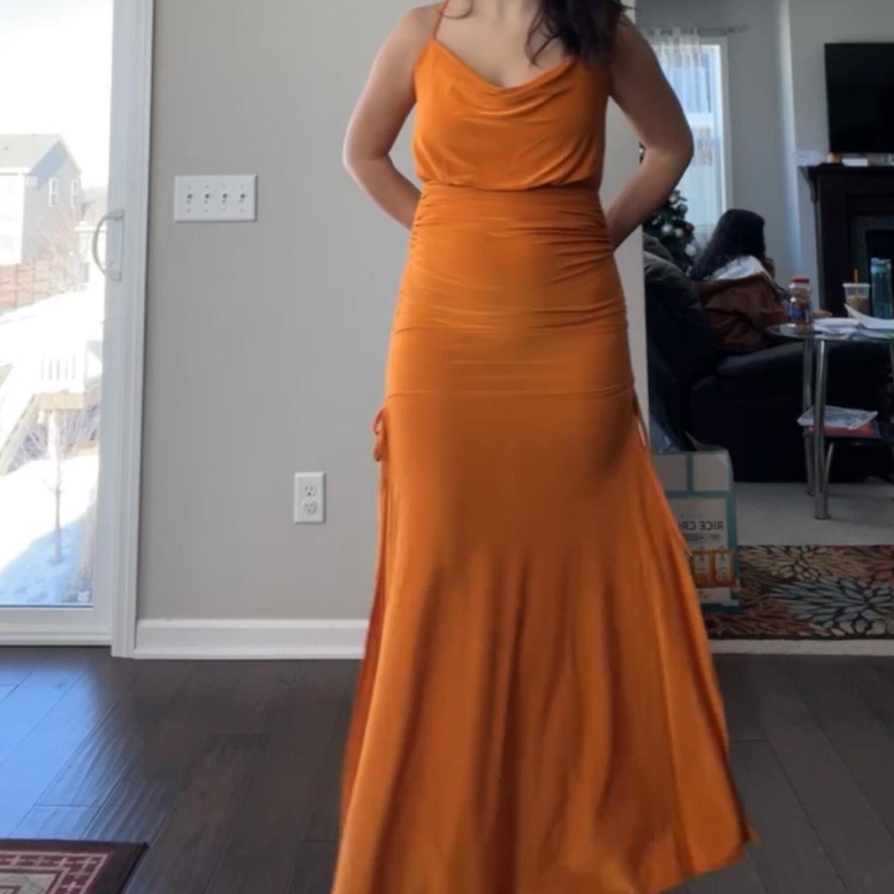 size 6 missguided maxi orange cowl ruched maxi dress