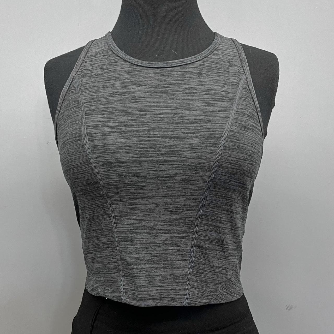 Grey heathered activewear bra top, cute criss cross... - Depop
