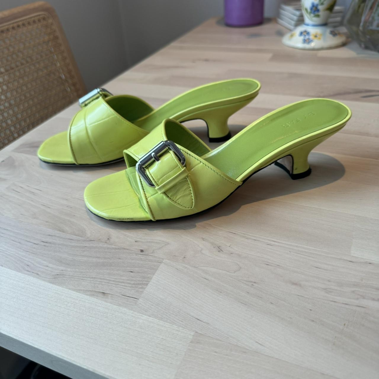 90s Cork Heel Lime Green Leather Platform Mules Open Toe Sandals Knotted  Leather Wedge Heel Slides 9 - Etsy