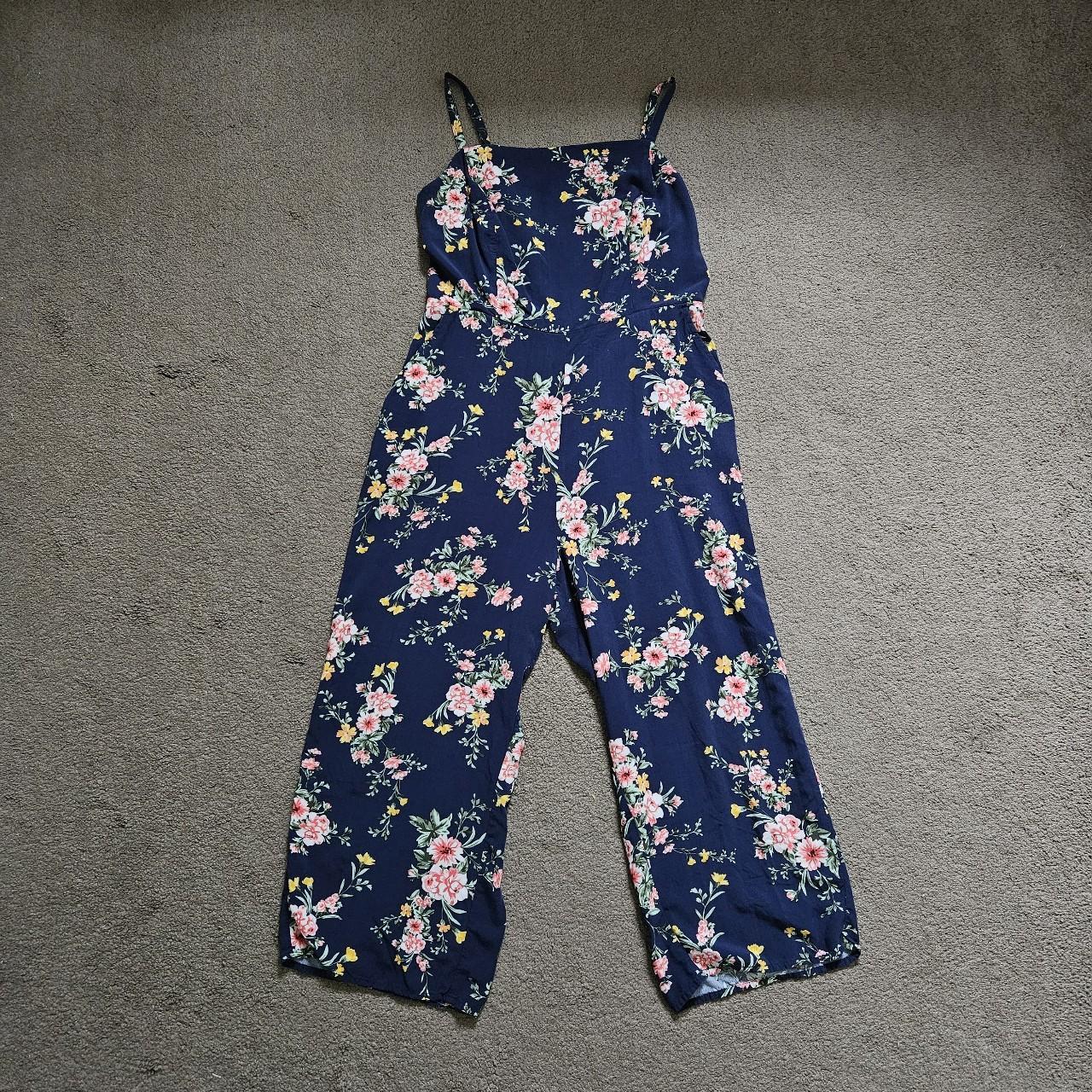 navy blue floral jumpsuit adjustable spaghetti