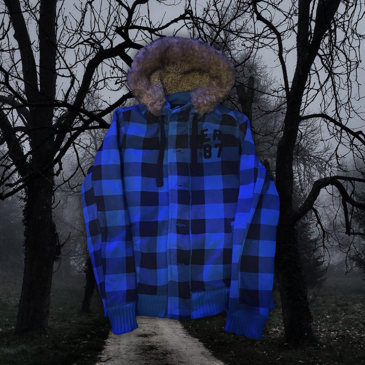 VERY COZY BLUE AEROPOSTALE PLAID STRIPED FUR HOODIE