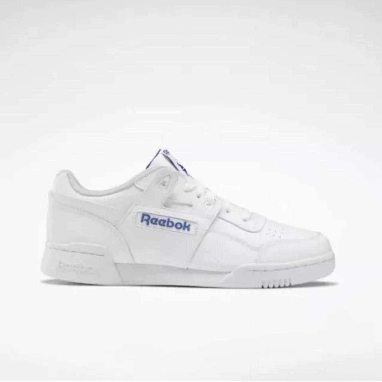 Reebok Classic Workout Plus White Royal Blue Depop