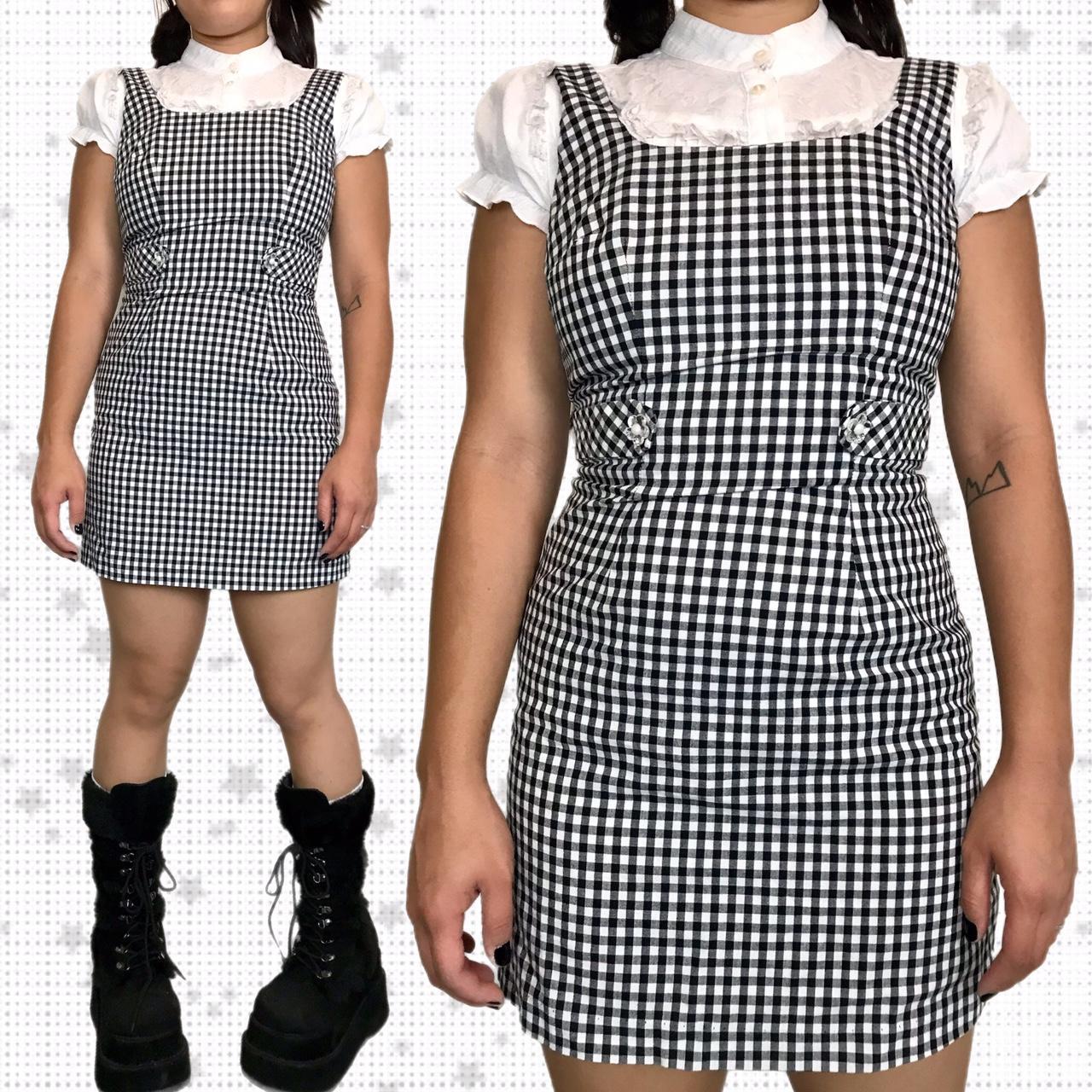 Black Gingham Mini Dress Cottage size medium •... - Depop