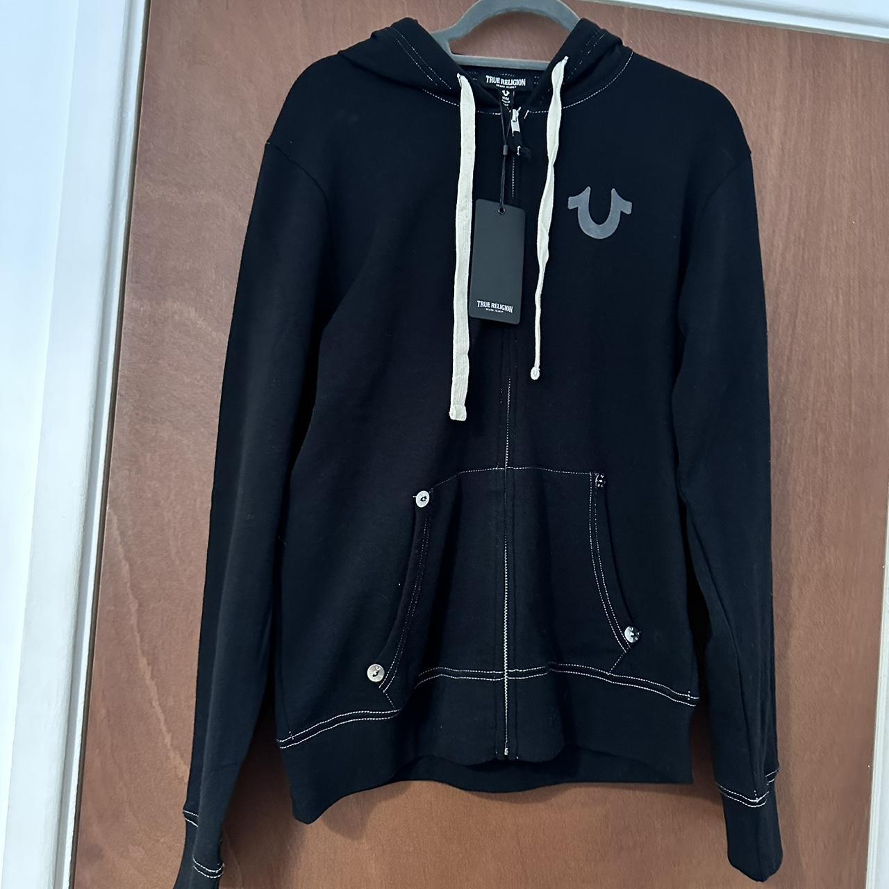 True religion black zip up hoodie size M brand new... - Depop