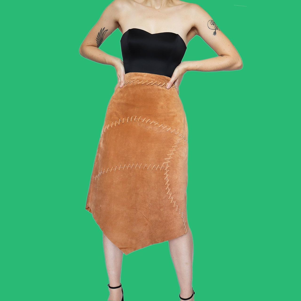 real-suede-tan-midi-skirt-uk-14-cute-tan-100-real-depop