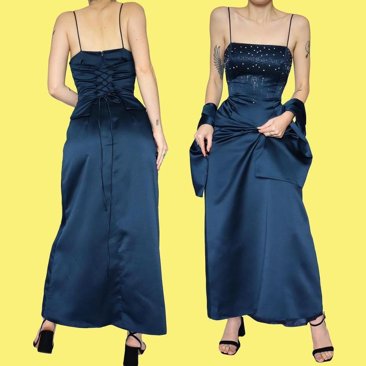 🌹Navy beaded corset style evening dress UK... Depop