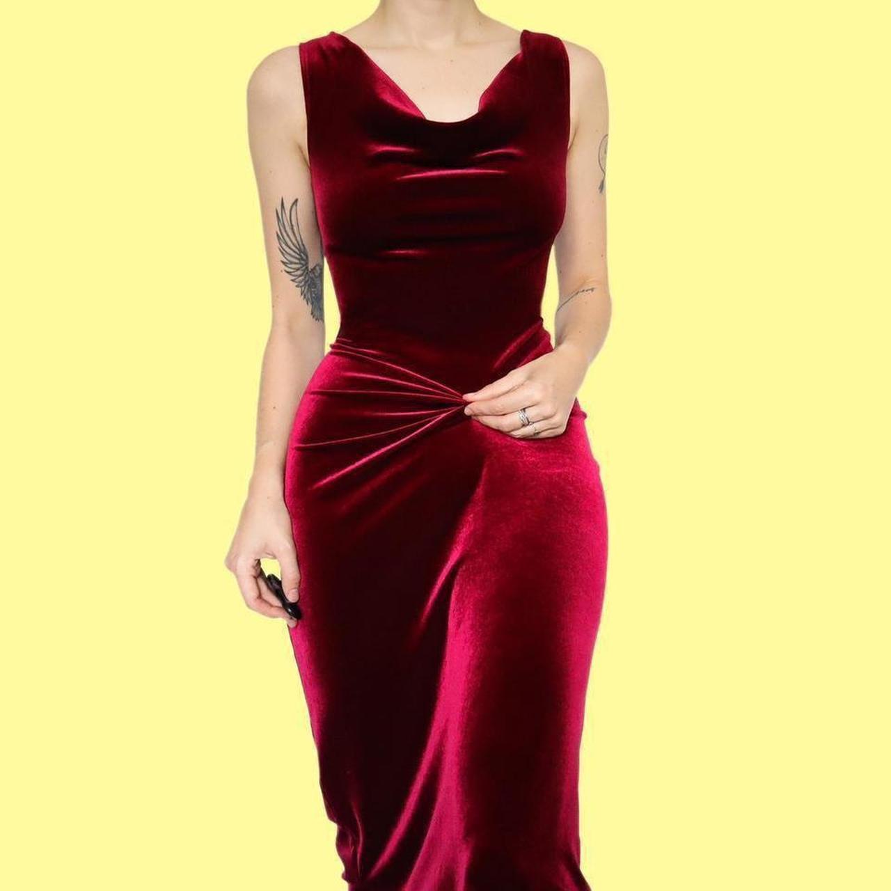 Red velvet evening dress UK 12 Beautiful dark red. Depop