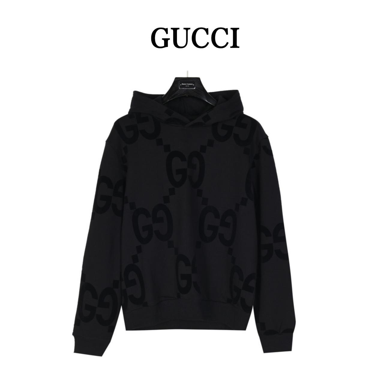 Gucci Double G flocking cotton hoodie Black. Size L