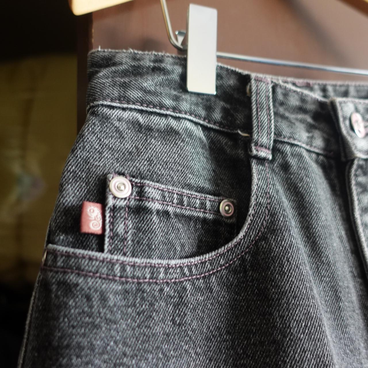 Black Denim Wash Jeans High Waisted Pink stitching... - Depop