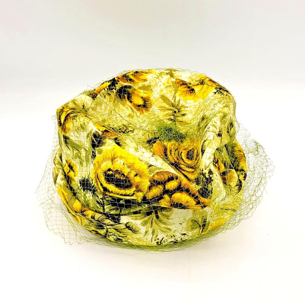 Vintage Women's Pillbox Hat Floral Silk w/ Green... Depop