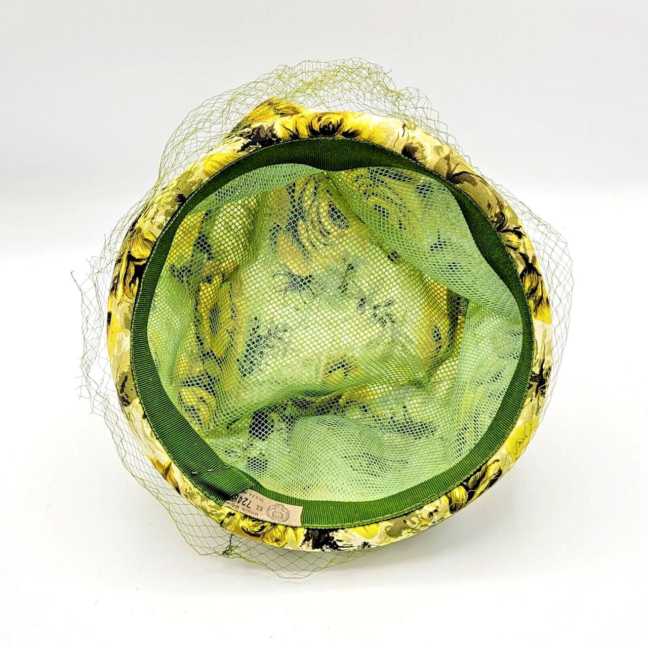 Vintage Women's Pillbox Hat Floral Silk w/ Green... Depop