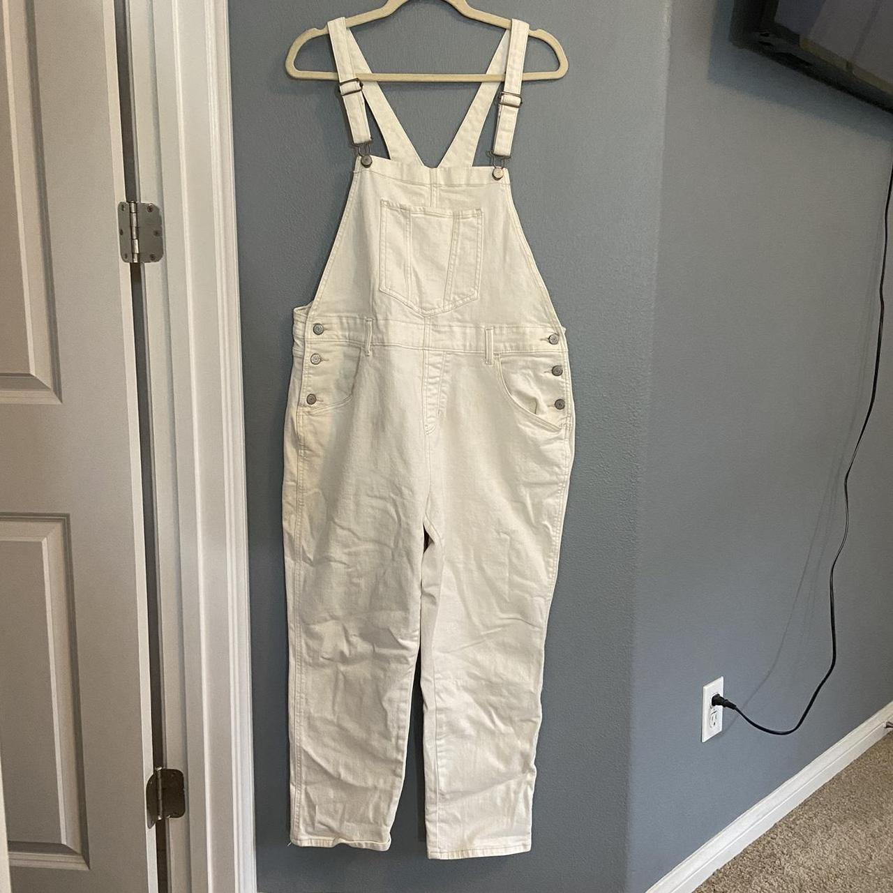 vintage old navy white cream baggy fit overalls size... - Depop