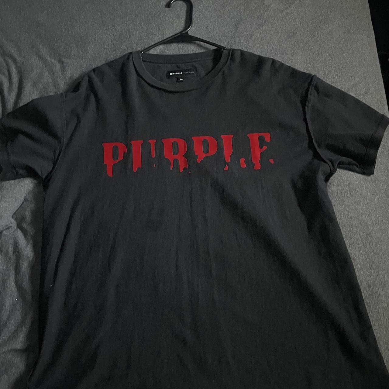 Purple brand shirt Red drippy words Depop