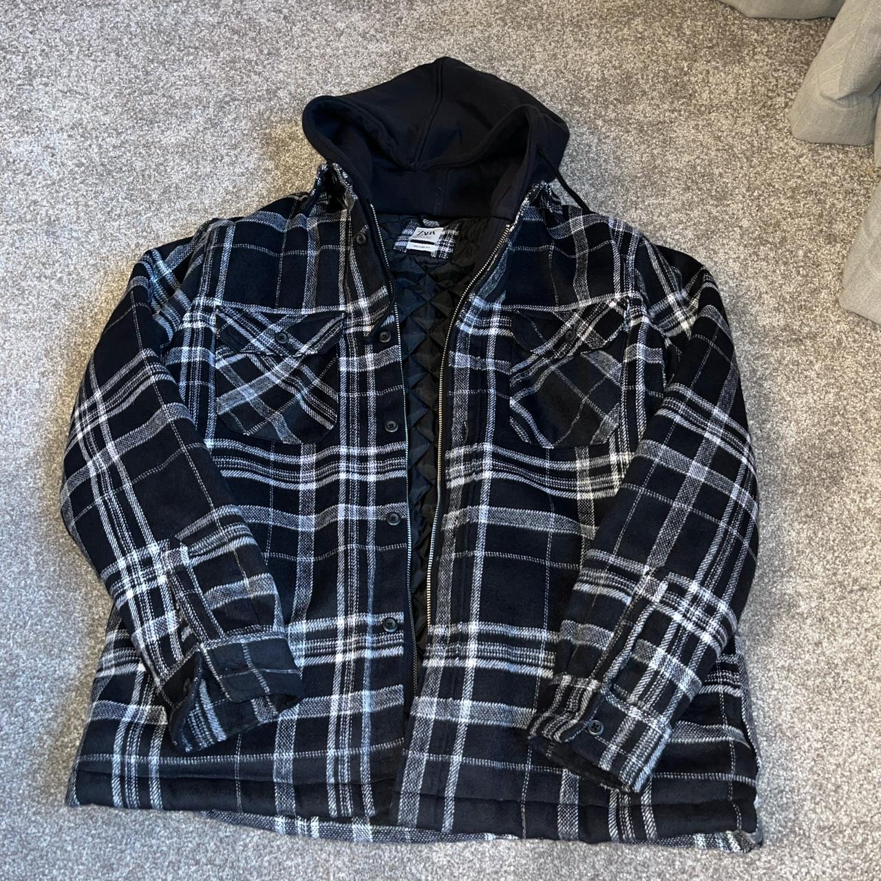 Zara Quilted Over shirt jacket Built in hoody Zip... - Depop