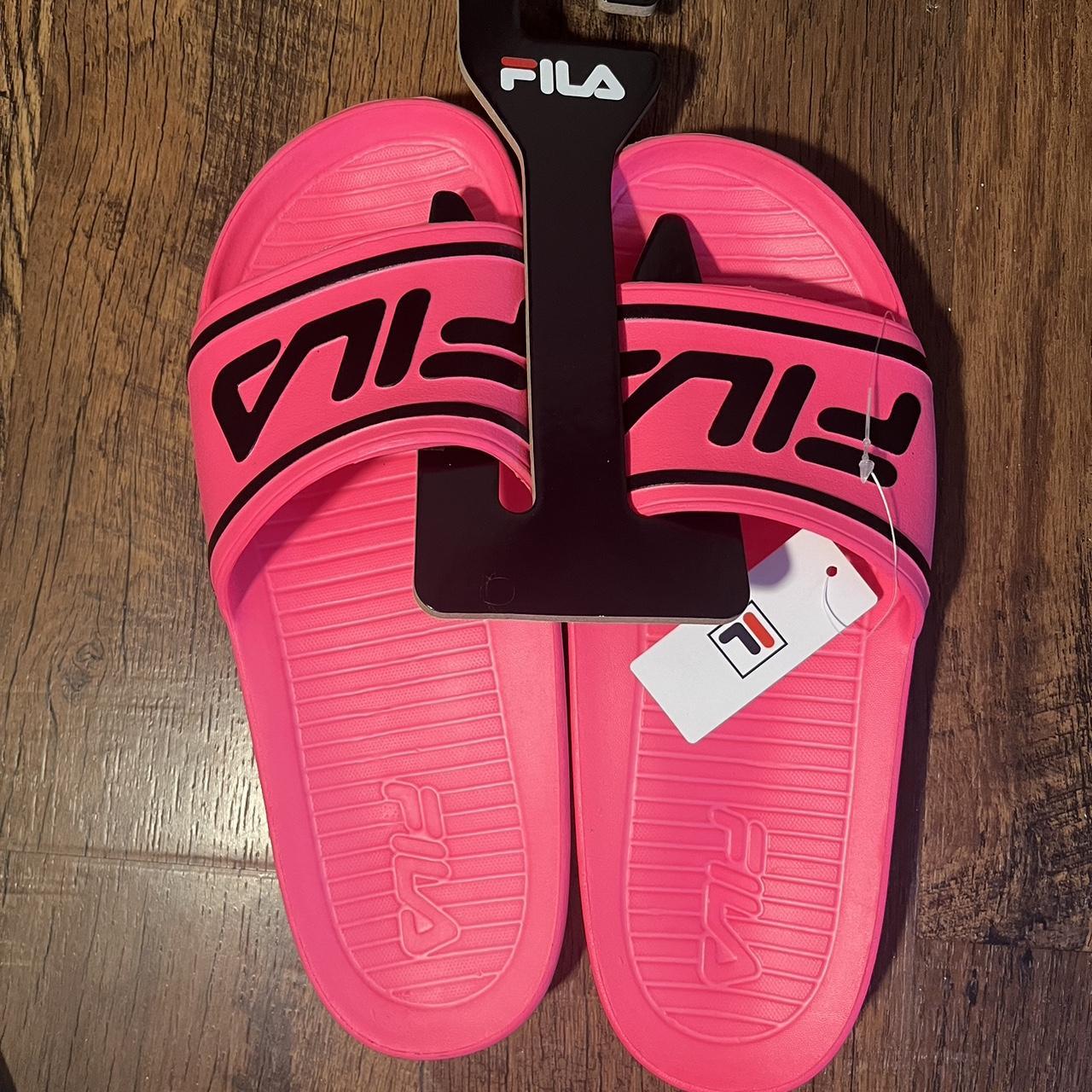 Hot pink fila slides hotsell