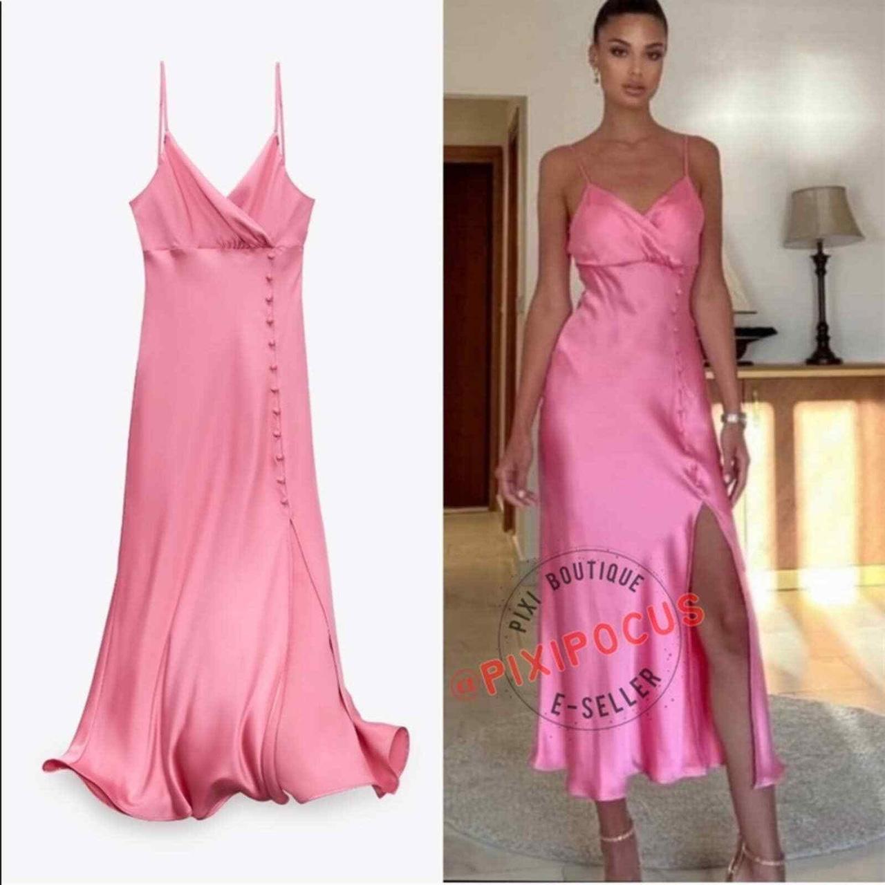 Pink satin zara dress hotsell