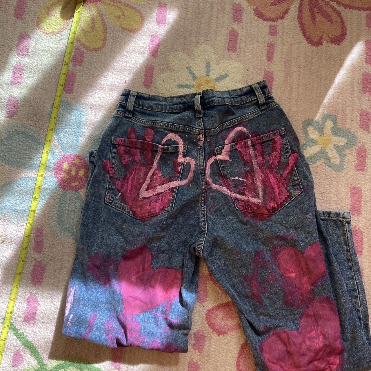 Wild fable high rise size 8 pink heart painted... Depop