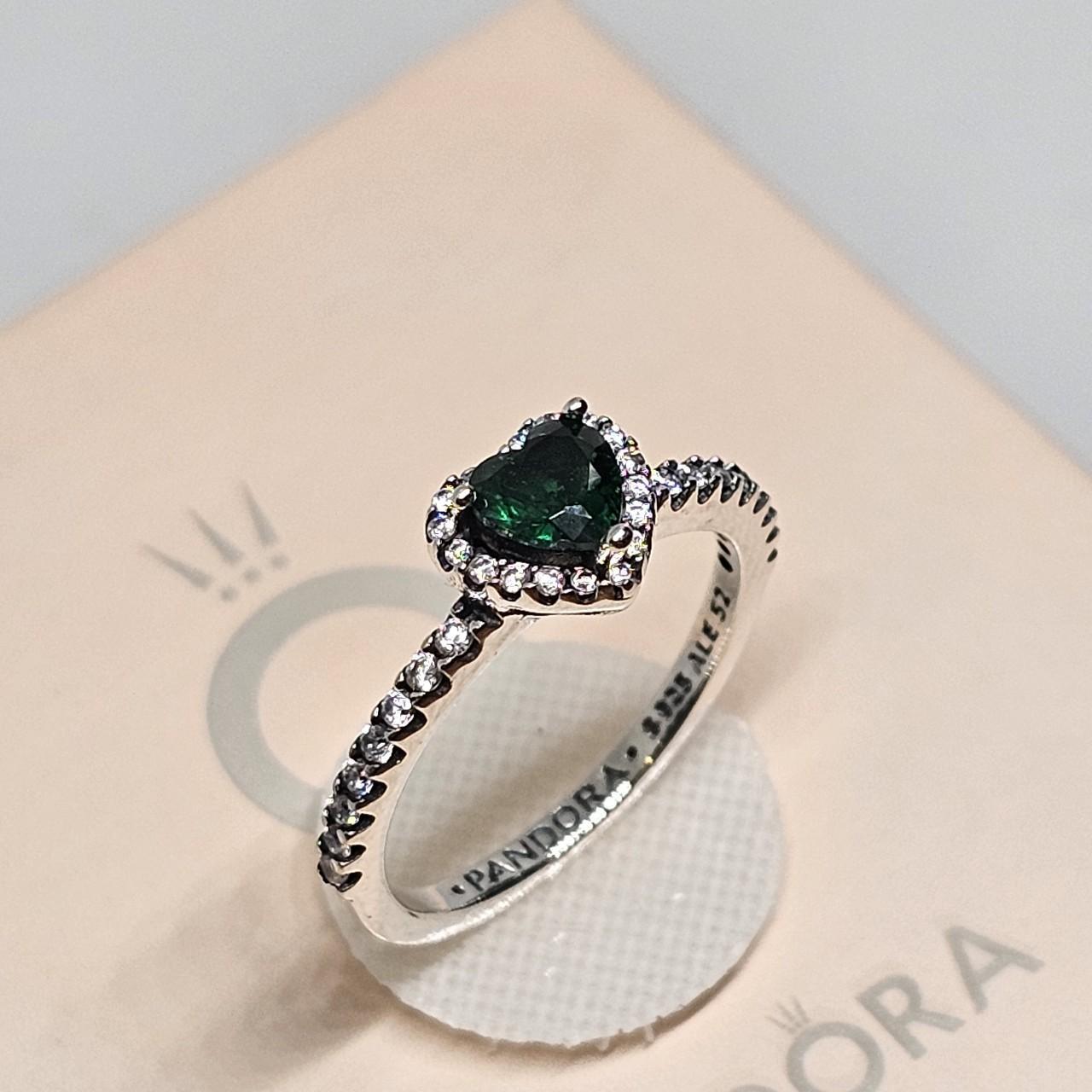 New Pandora Green Sparkling Elevated Heart Ring. Depop