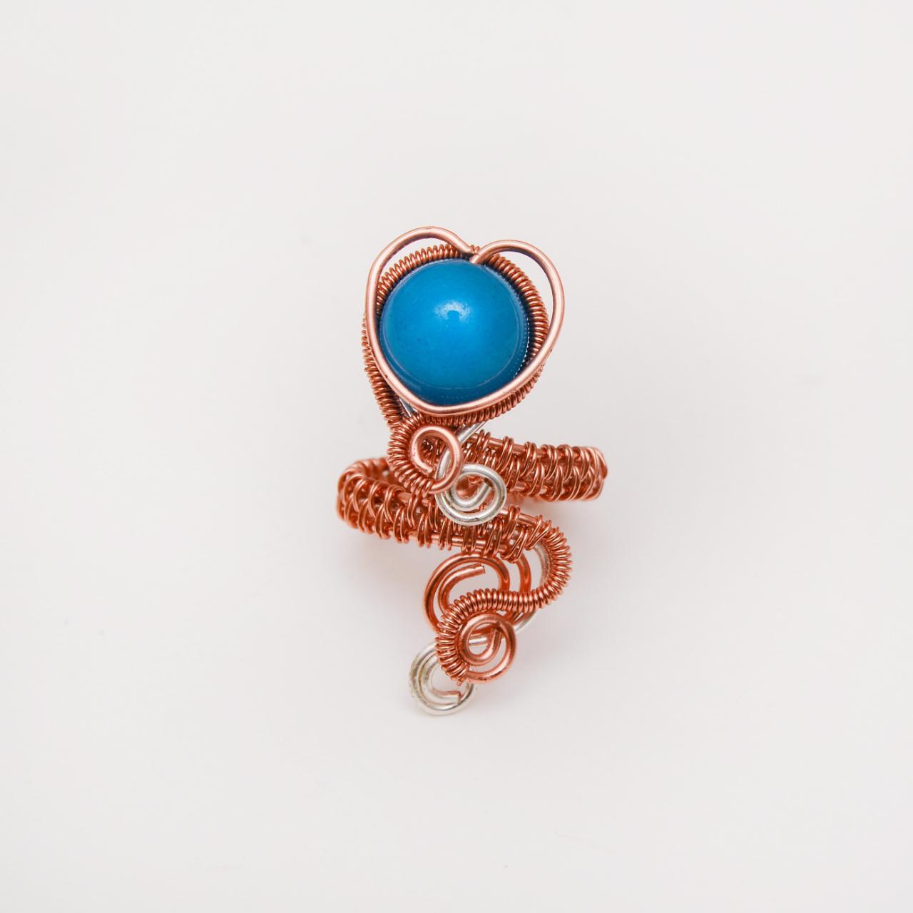 Blue agates Wire wrapped Copper adjustable ring ,... - Depop