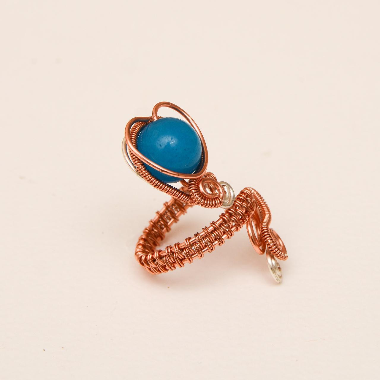 Blue agates Wire wrapped Copper adjustable ring ,... - Depop