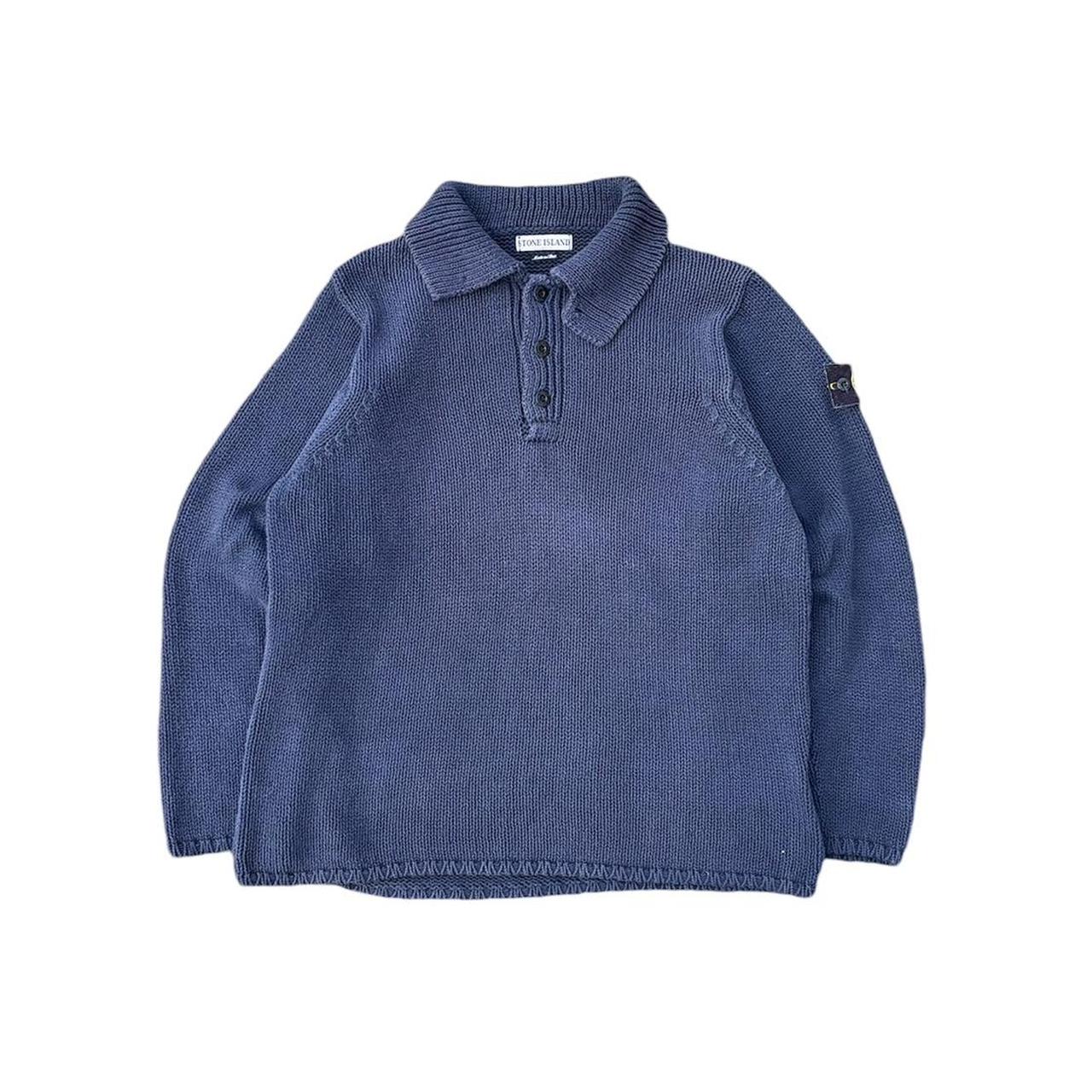 トップス 00s STONE  ds knit gray SS 2000 Stone Island Quarter Button Knit | Depop