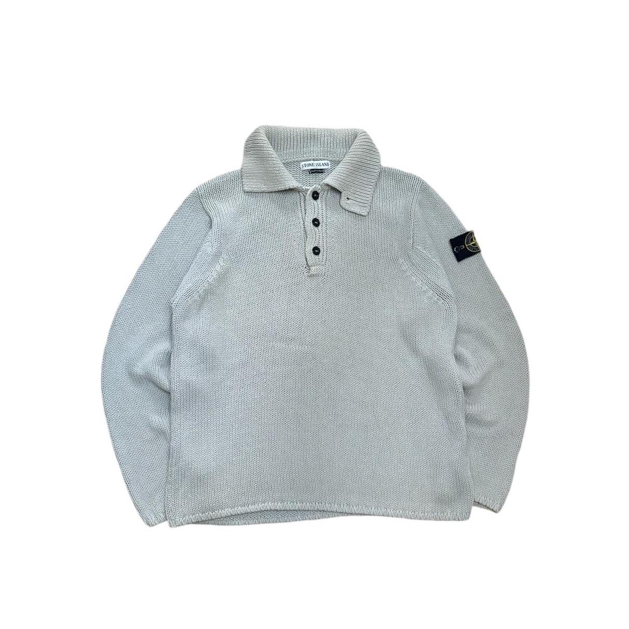 トップス 00s STONE  ds knit gray SS 2000 Stone Island Quarter Button Knit | Depop