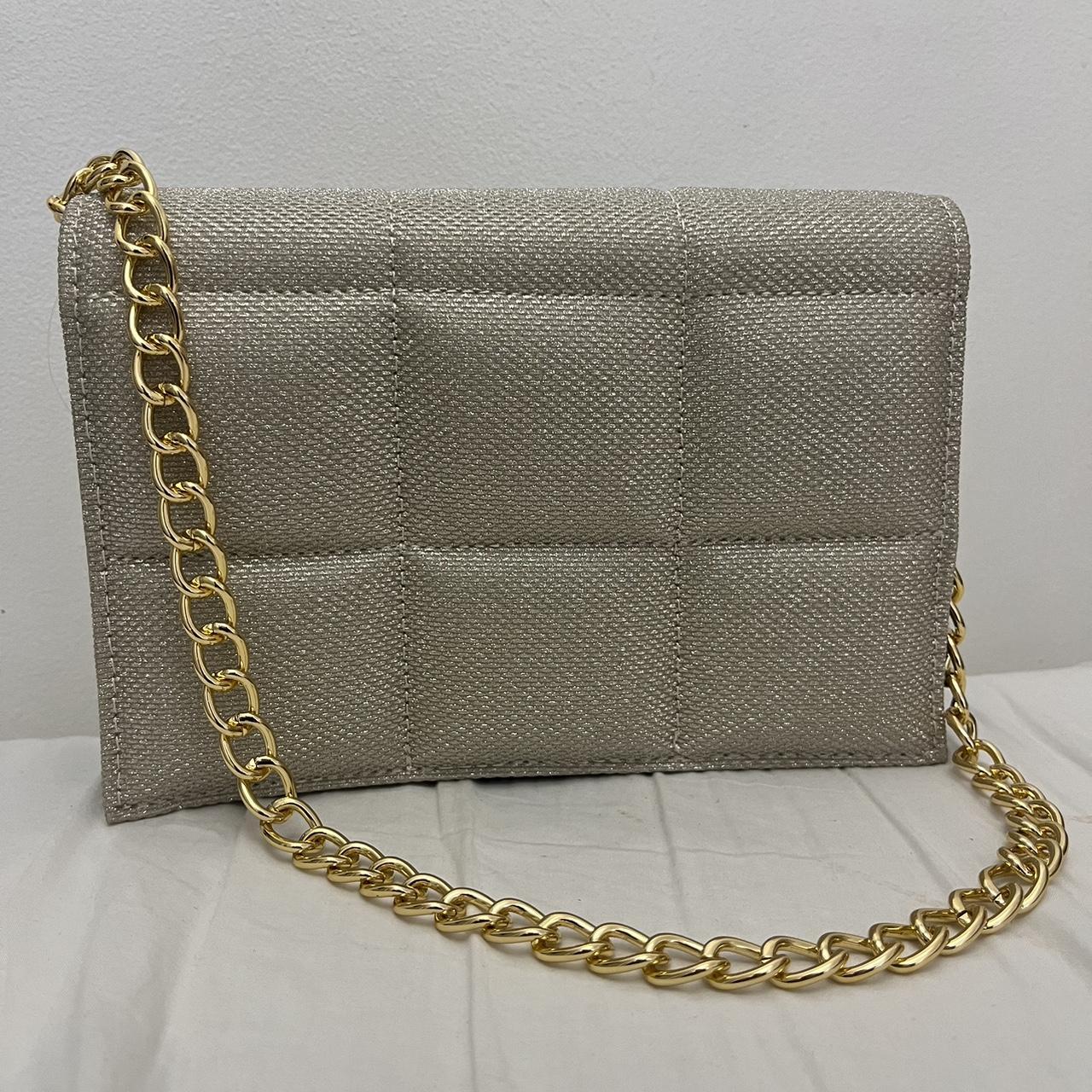 Quiz gold shoulder bag with gold chain. Brand new