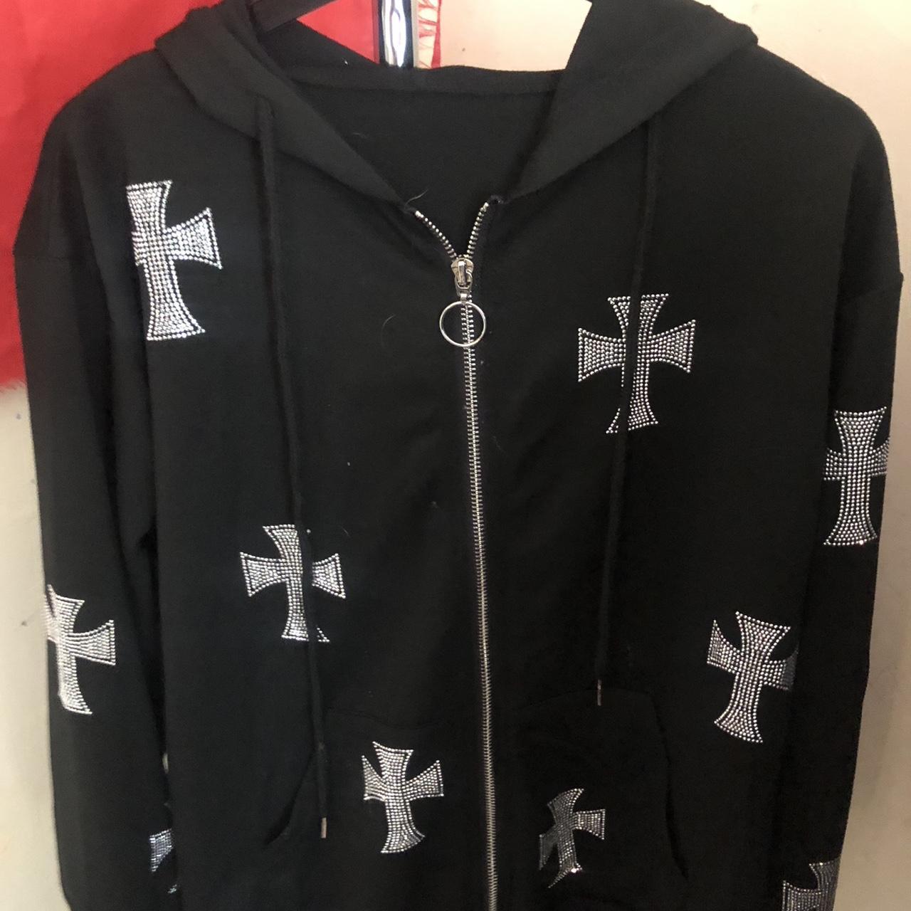 Black rhinestone chrome hearts hoodie zip up hoodie.... - Depop