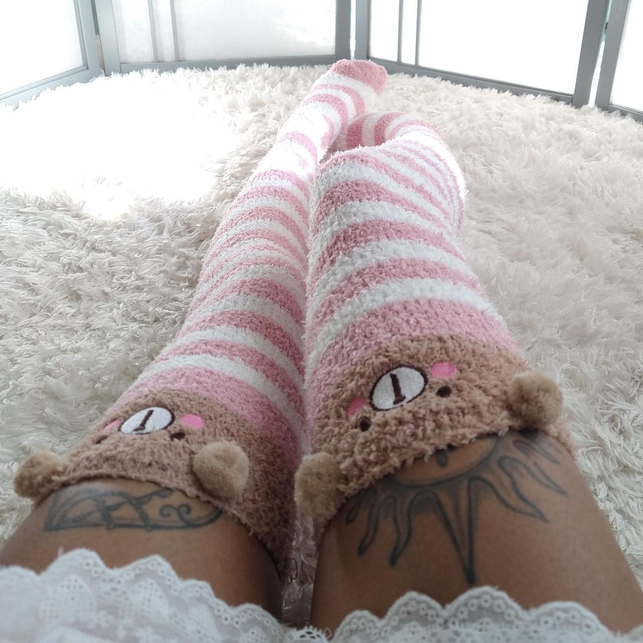 Kawaii thigh high fuzzy socks The CUTEST AND SOFTEST... - Depop