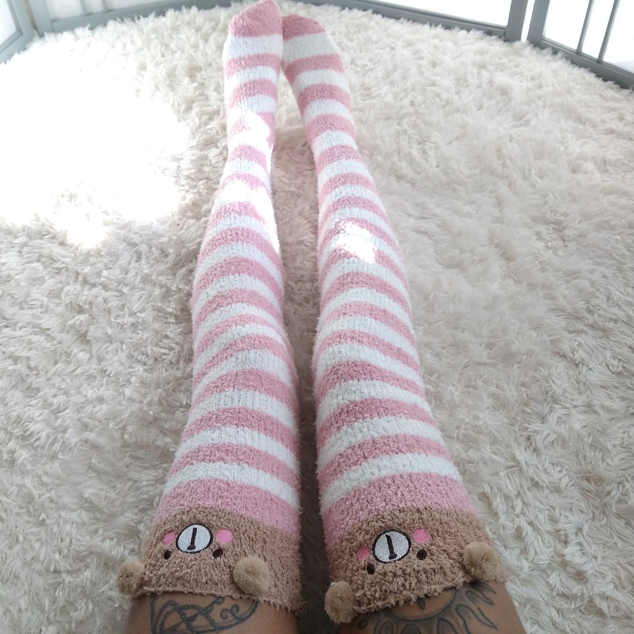 Kawaii thigh high fuzzy socks The CUTEST AND SOFTEST... - Depop