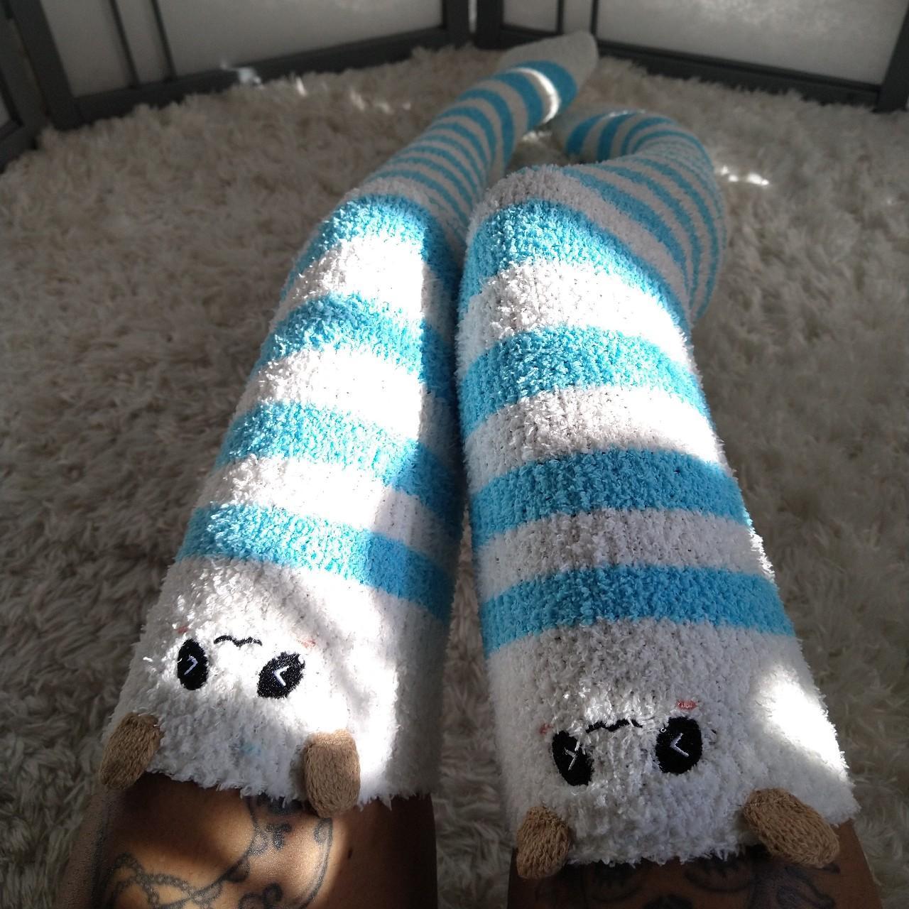 Kawaii thigh high fuzzy socks The CUTEST AND SOFTEST... - Depop