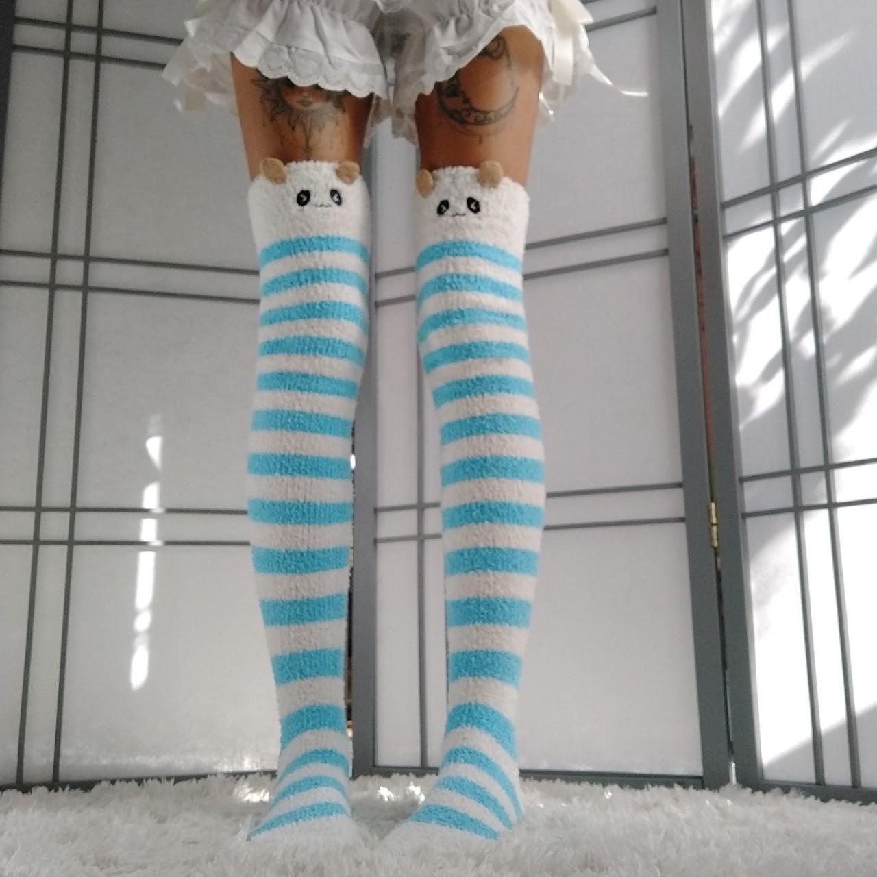 Kawaii thigh high fuzzy socks The CUTEST AND SOFTEST... - Depop