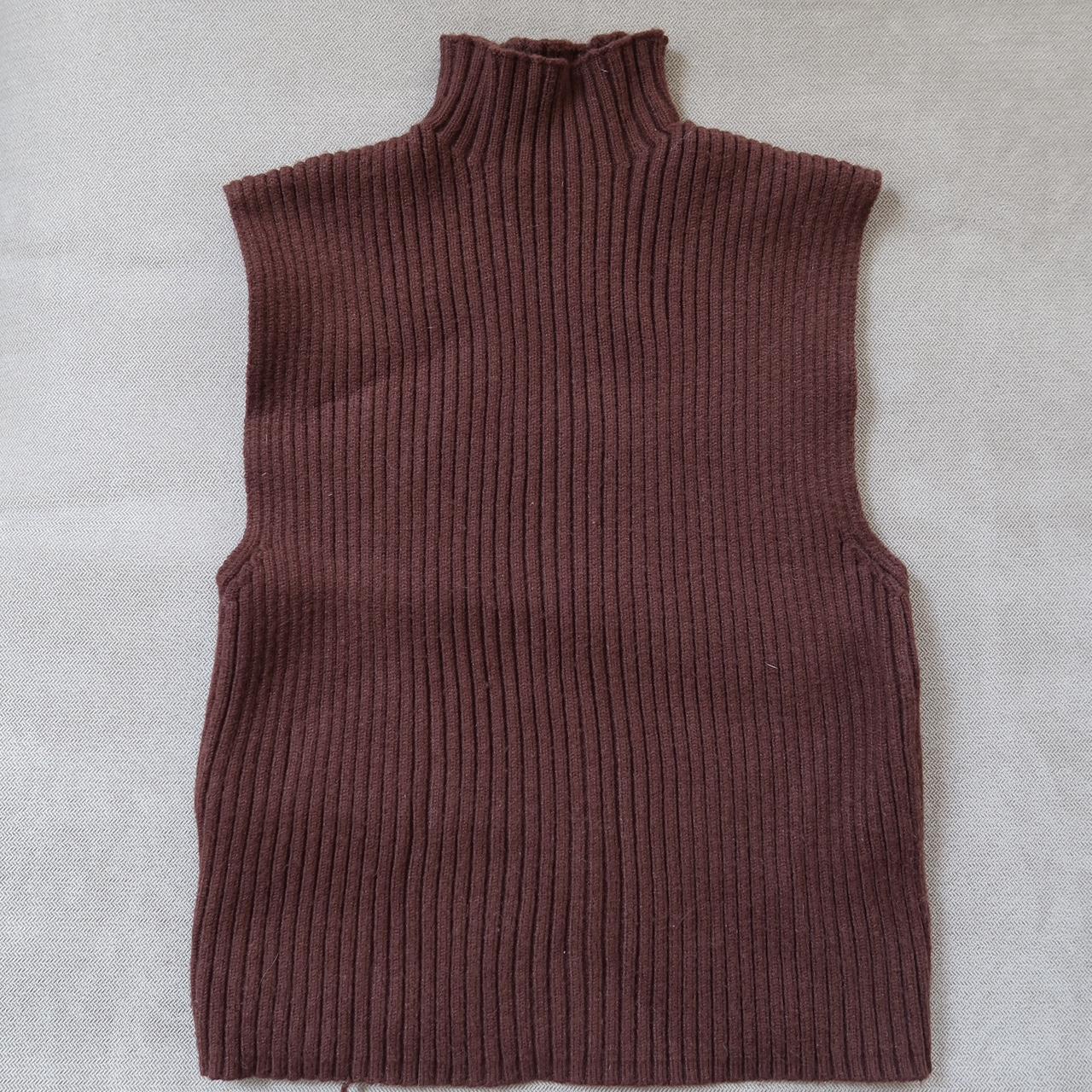 Brown sleeveless turtleneck sweater vest from