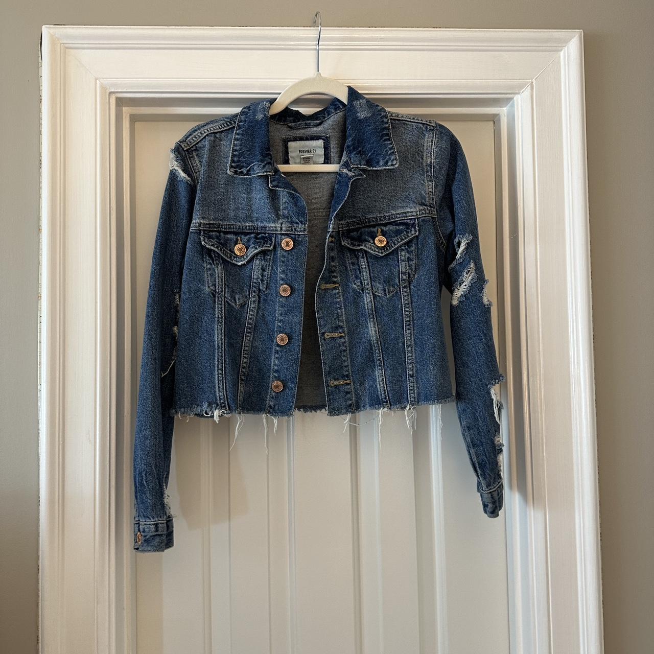Forever 21 jean jacket with rips, Size Small