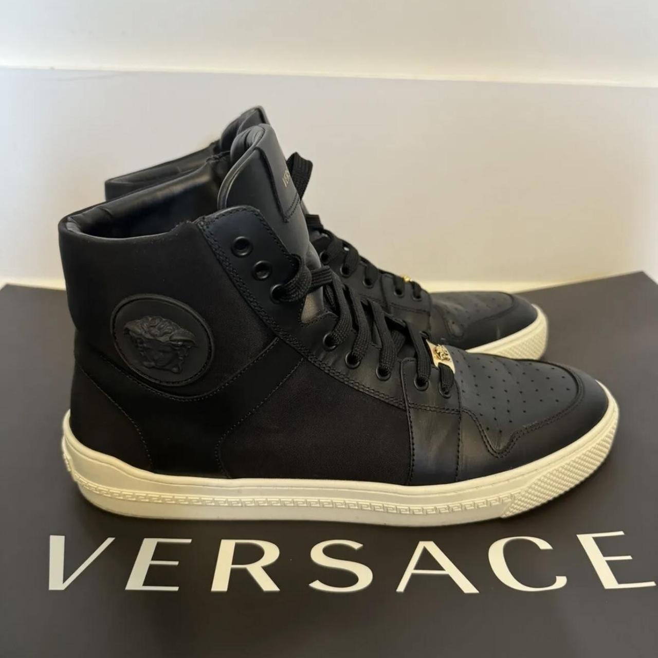 Versace high top sneakers black leather and nylon