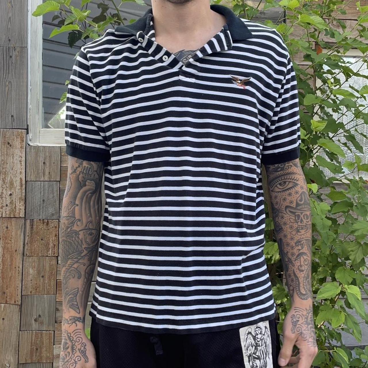 激安の striped Living American polo Depop | Large Sized shirt. トップス