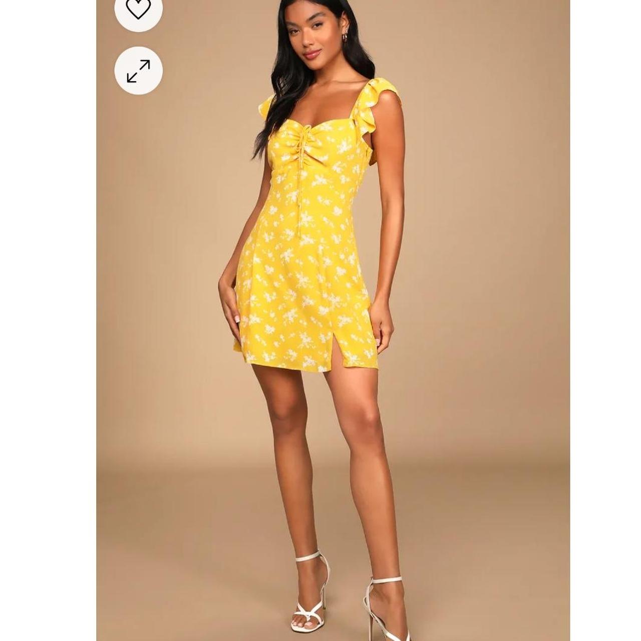 Lulu's yellow ruffled mini dress Size S Brand new | Depop