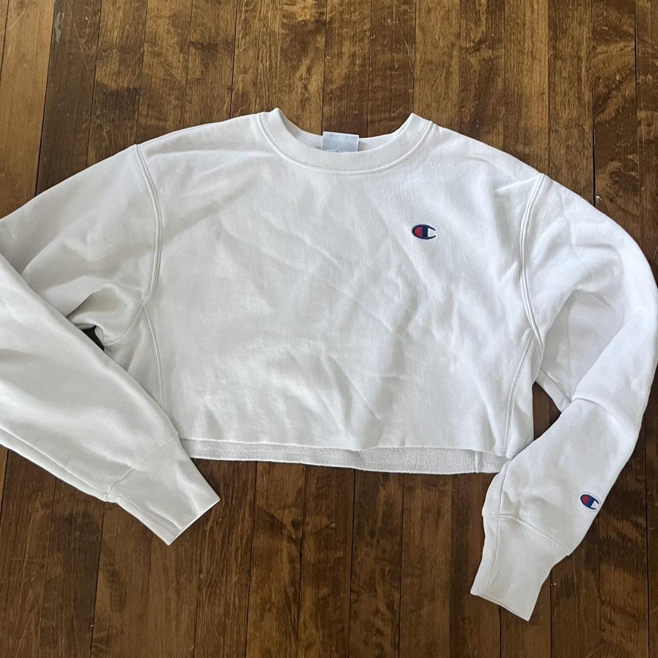 White Champion cropped #crewneck sweatshirt, Depop