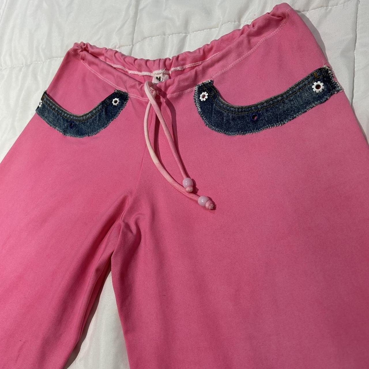 Vintage 2000s hot pink yoga pants w/ denim details - Depop