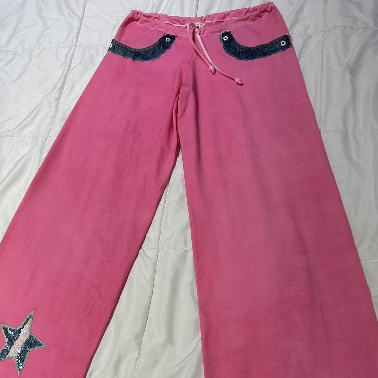 Vintage 2000s hot pink yoga pants w/ denim details - Depop