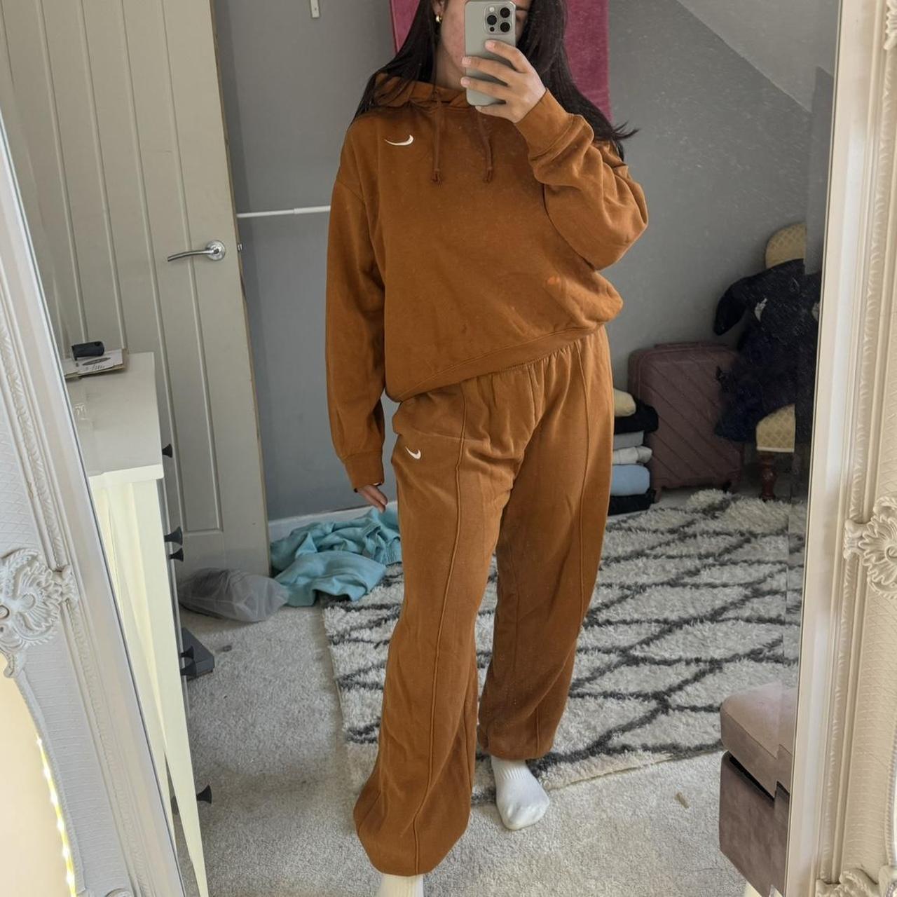 Oversized Burnt orange/ brown Nike mini swoosh... - Depop