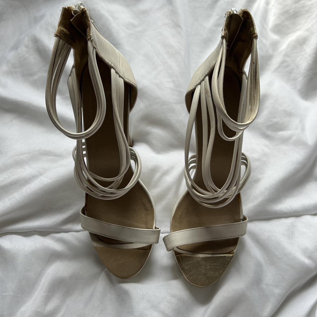 White Heels with Gold Detail Size UK 6 - Depop