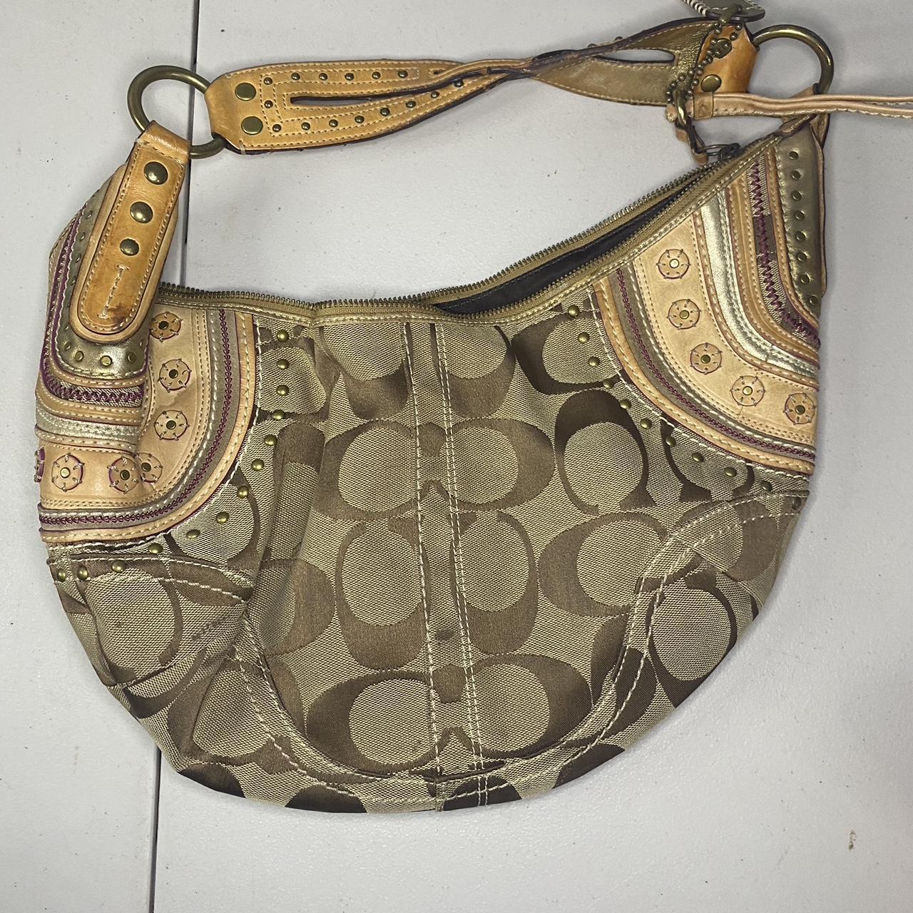 バッグ COACH Signature Suede Studded Hobo Bag Coach Soho Brown Studded Signature Stitched Hobo Bag | Depop