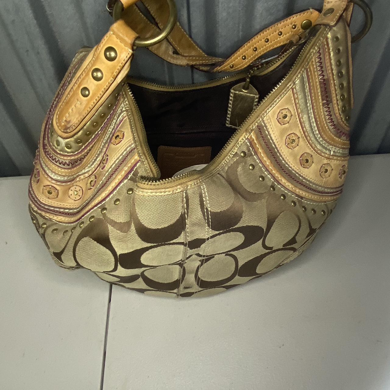 Coach Soho Brown Studded Signature Stitched Hobo Bag | Depop