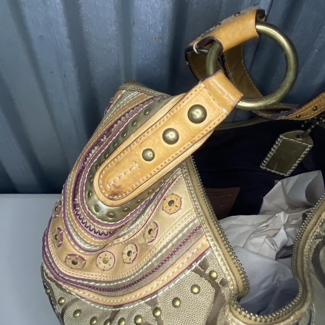 Coach Soho Brown Studded Signature Stitched Hobo Bag | Depop