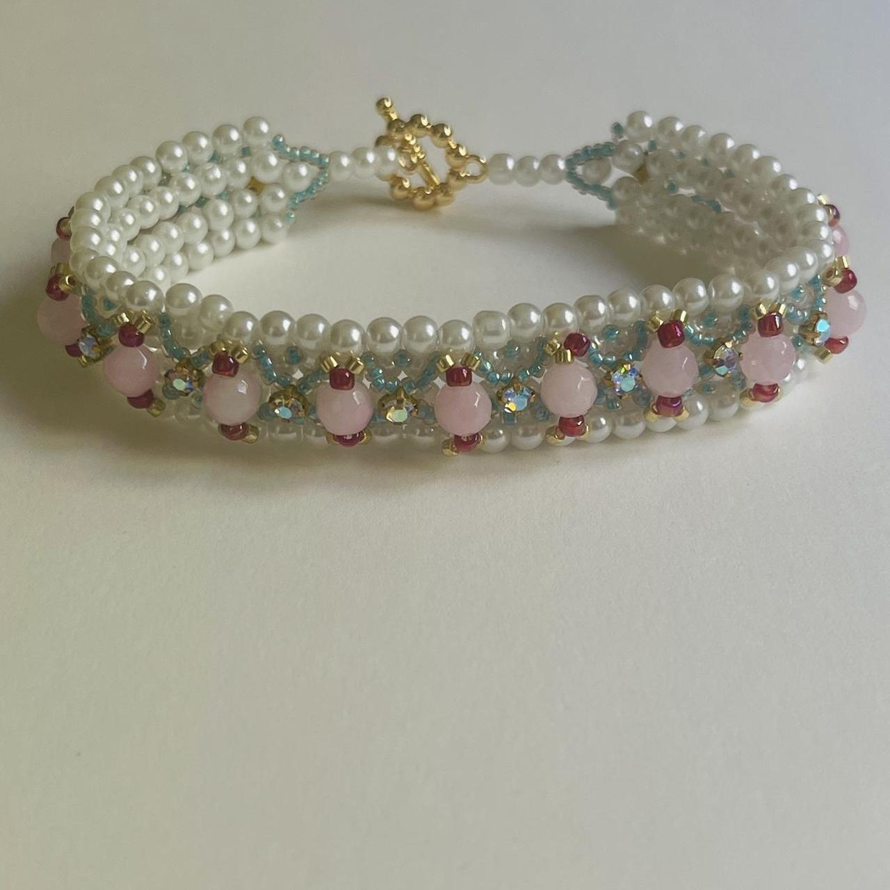 The Hollywood Bracelet Pink and white beaded | Depop