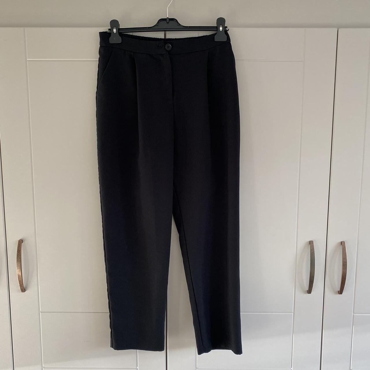 Black smart work trousers - tapered with elasticated... - Depop